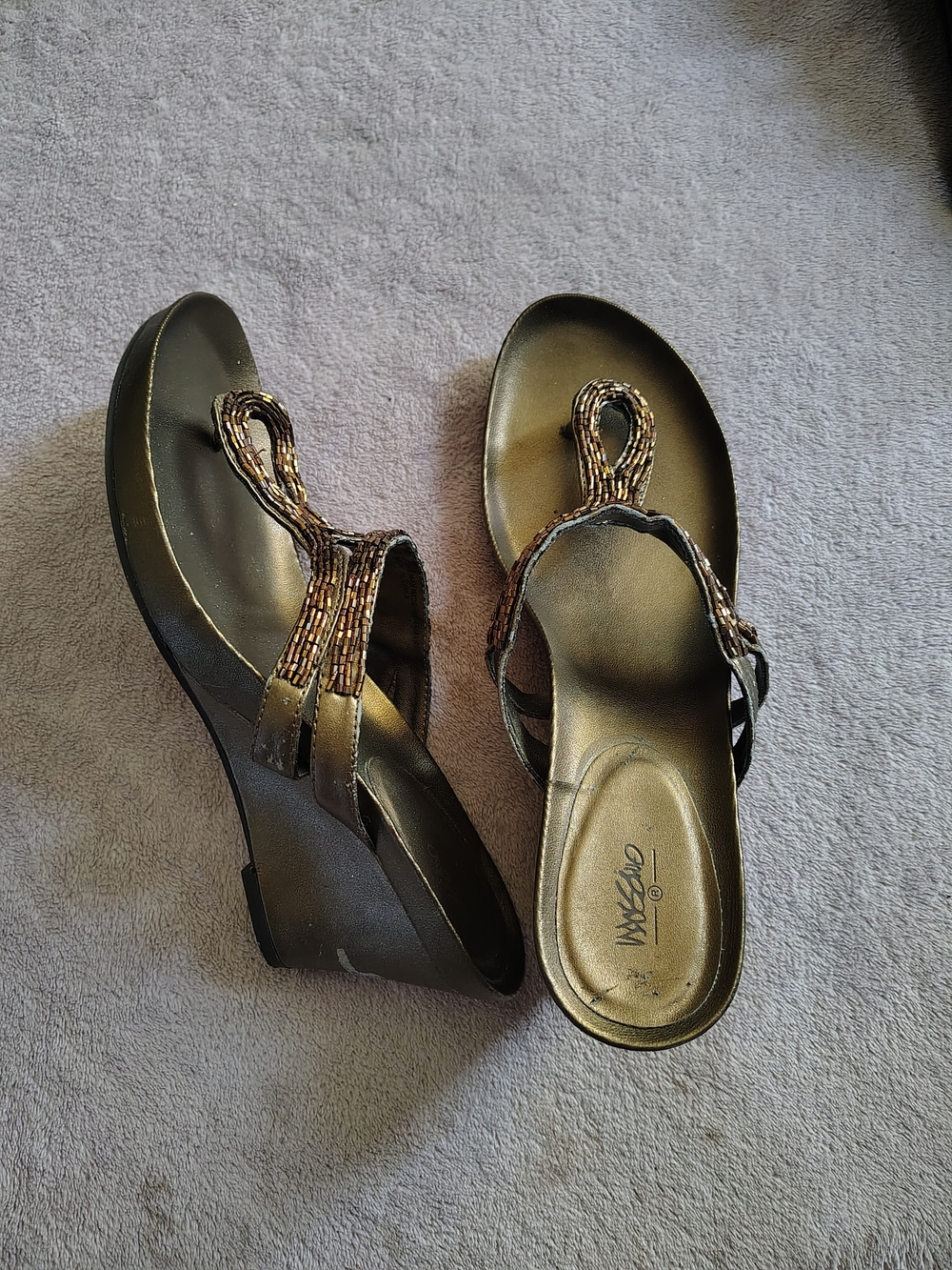 Mossimo Supply Co. Bronze Beaded Wedge Thong Sandals
